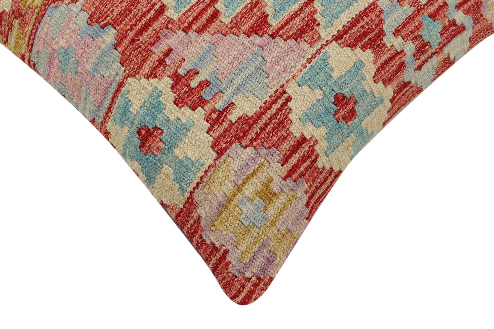 handmade Traditional Pillow Red Blue Hand-Woven SQUARE 100% WOOL Hand woven turkish pillow2' x 2'
