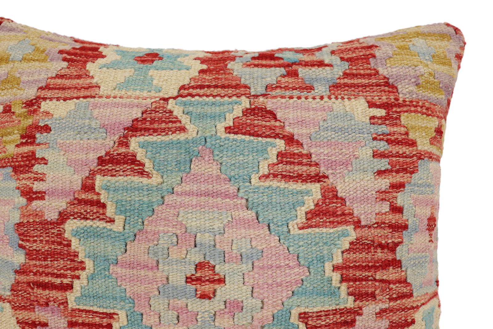 handmade Traditional Pillow Red Blue Hand-Woven SQUARE 100% WOOL Hand woven turkish pillow2' x 2'
