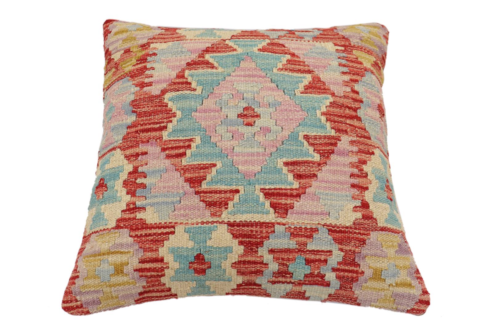 handmade Traditional Pillow Red Blue Hand-Woven SQUARE 100% WOOL Hand woven turkish pillow2' x 2'