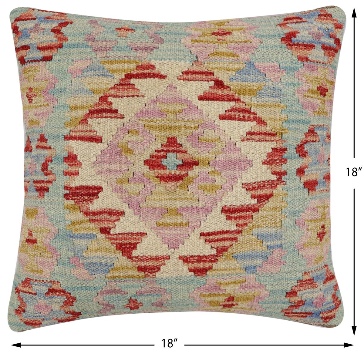 handmade Traditional Pillow Blue Rust Hand-Woven SQUARE 100% WOOL Hand woven turkish pillow2' x 2'