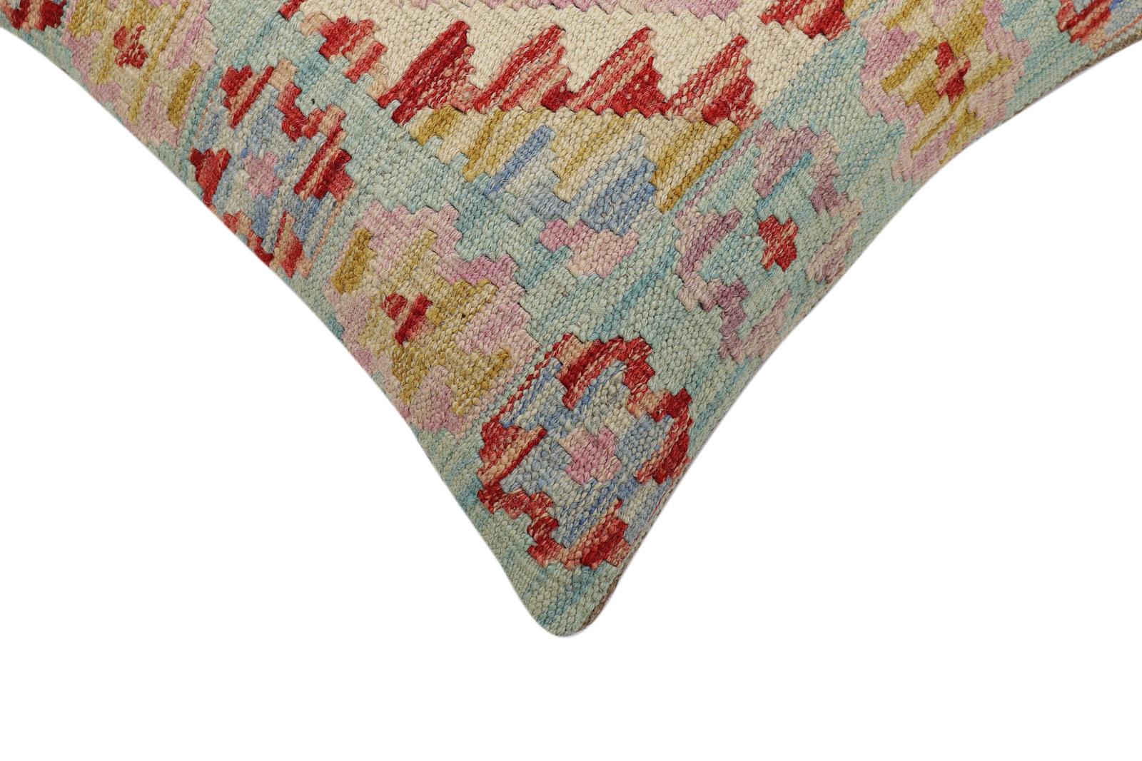 handmade Traditional Pillow Blue Rust Hand-Woven SQUARE 100% WOOL Hand woven turkish pillow2' x 2'