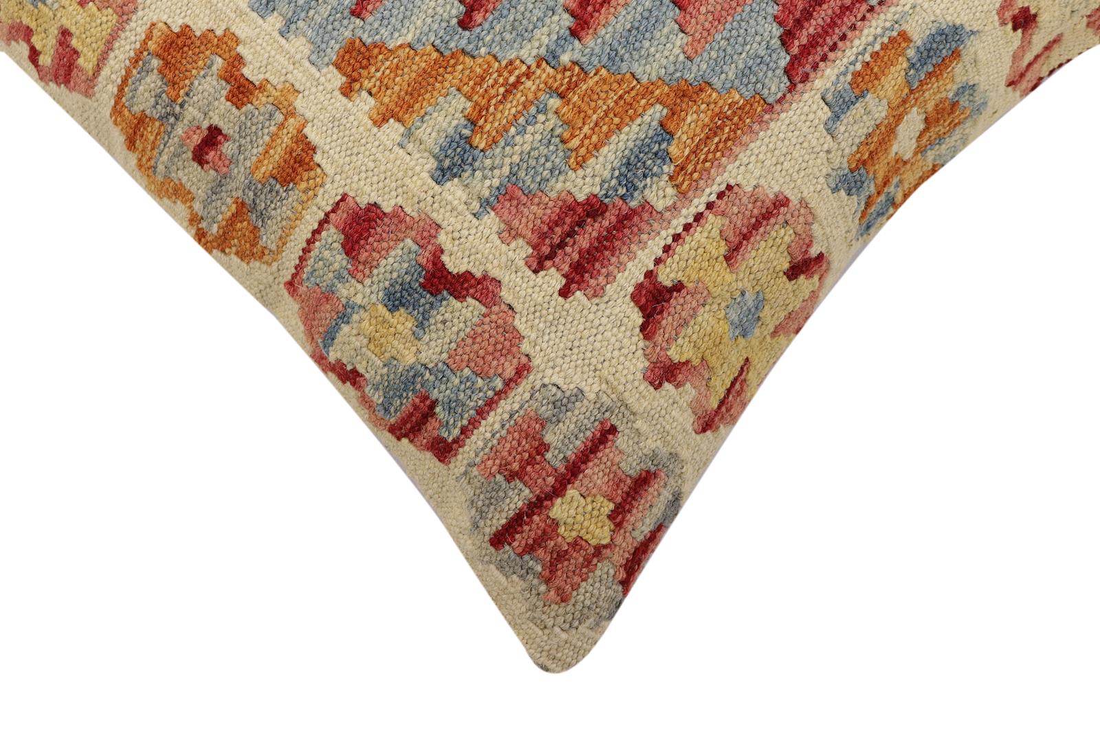 handmade Traditional Pillow Beige Rust Hand-Woven SQUARE 100% WOOL Hand woven turkish pillow2' x 2'