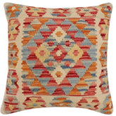 handmade Traditional Pillow Beige Rust Hand-Woven SQUARE 100% WOOL Hand woven turkish pillow2 x 2