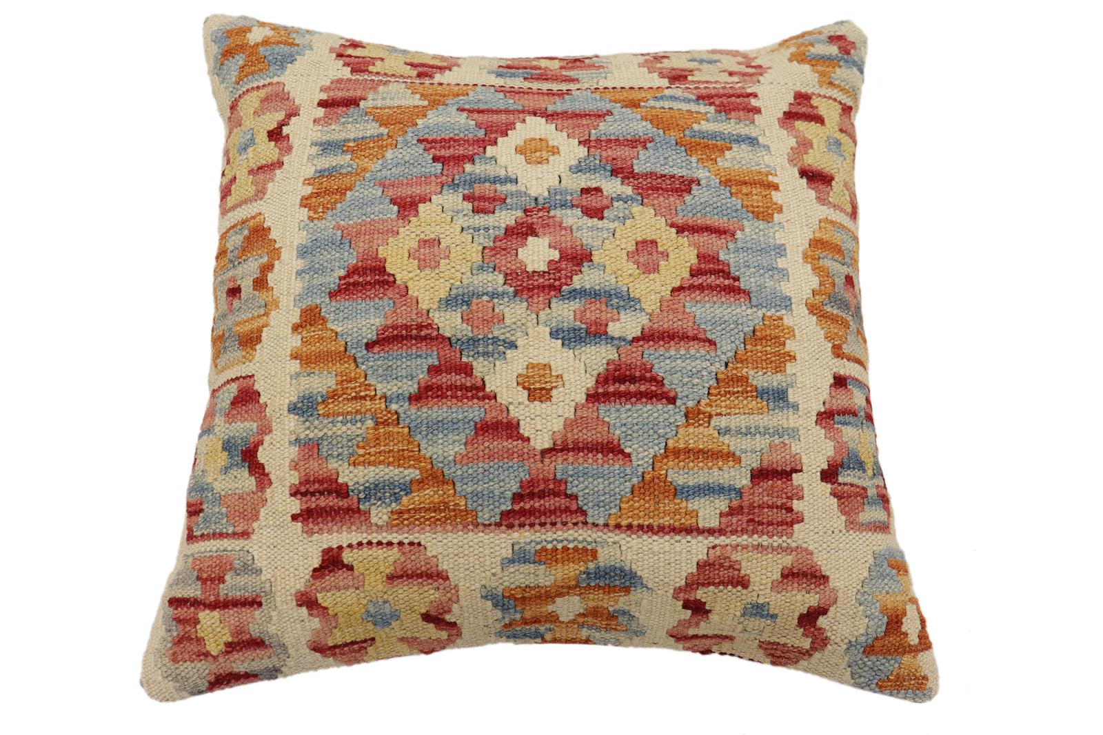 handmade Traditional Pillow Beige Rust Hand-Woven SQUARE 100% WOOL Hand woven turkish pillow2' x 2'