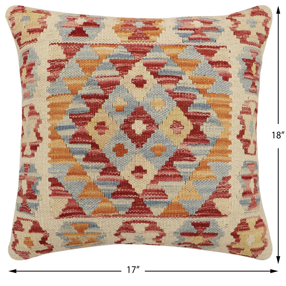 handmade Traditional Pillow Rust Blue Hand-Woven SQUARE 100% WOOL  Hand woven turkish pillow  2 x 2