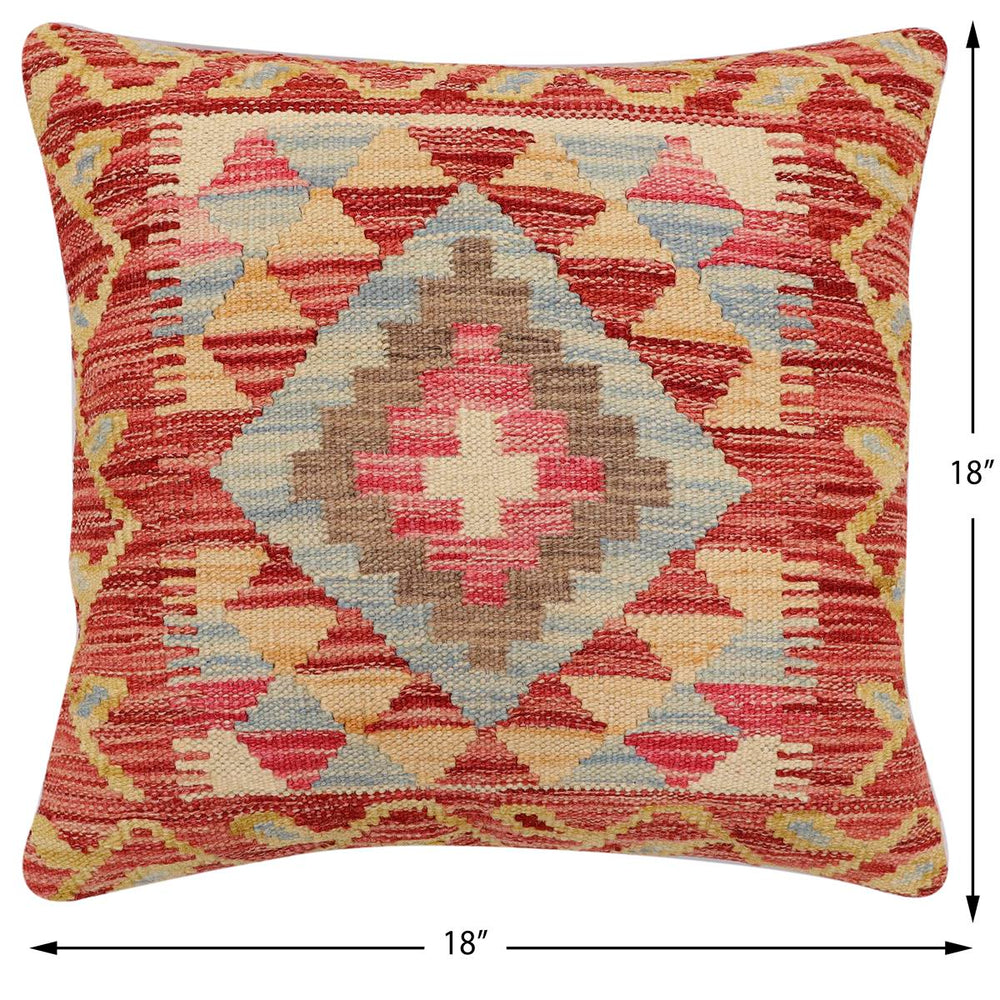 handmade Traditional Pillow Rust Beige Hand-Woven SQUARE 100% WOOL Hand woven turkish pillow2' x 2'