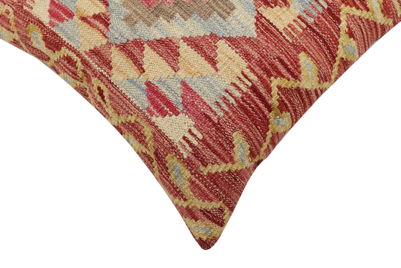 handmade Traditional Pillow Rust Beige Hand-Woven SQUARE 100% WOOL Hand woven turkish pillow2' x 2'