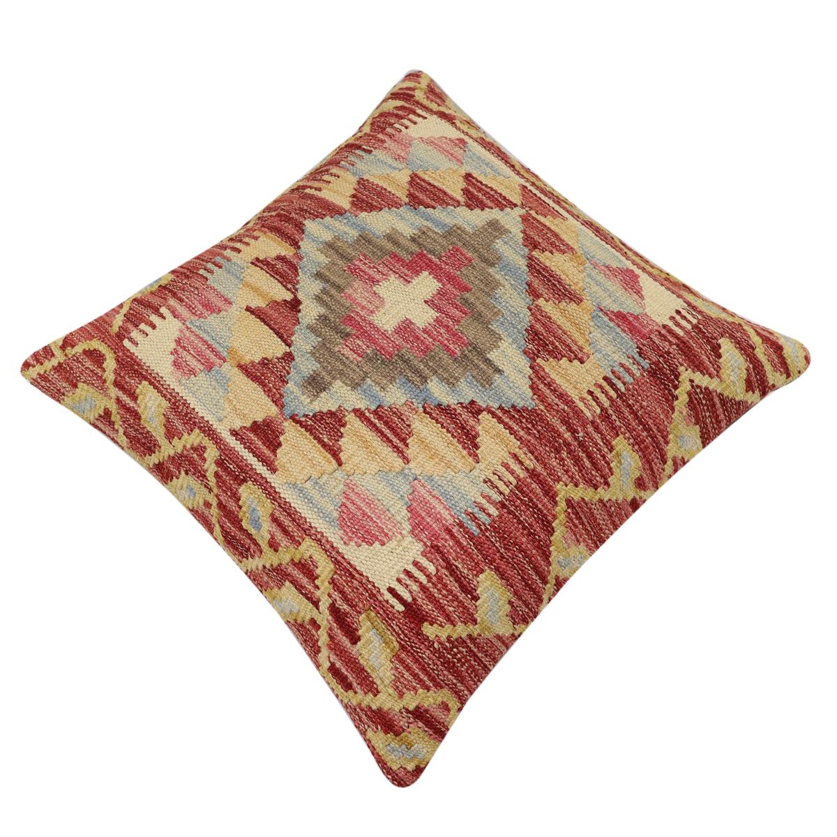 handmade Traditional Pillow Rust Beige Hand-Woven SQUARE 100% WOOL Hand woven turkish pillow2' x 2'