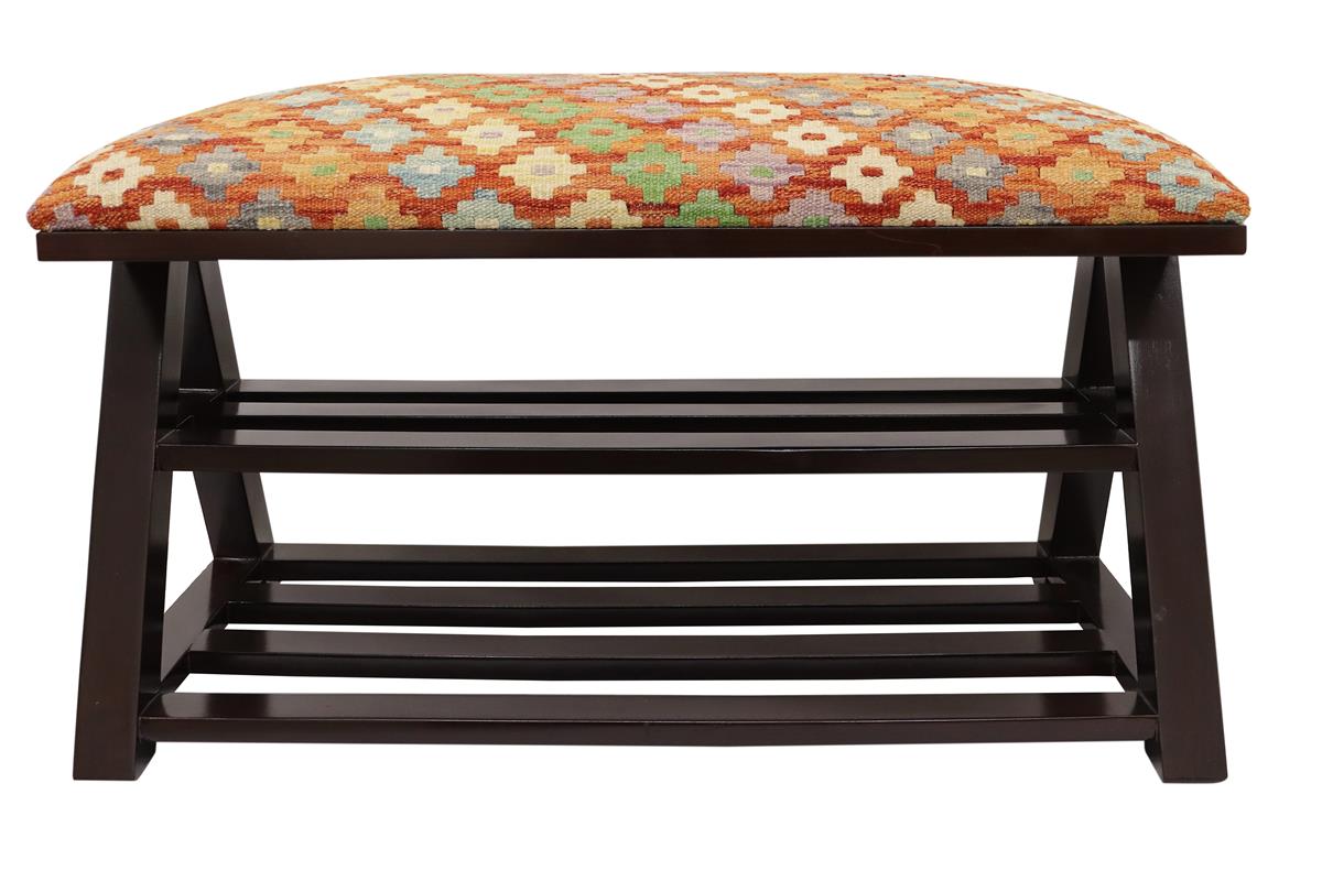handmade Traditional Shoe Rack Rust Blue Hand-made RECTANGLE Vegetable dyed wool and wood