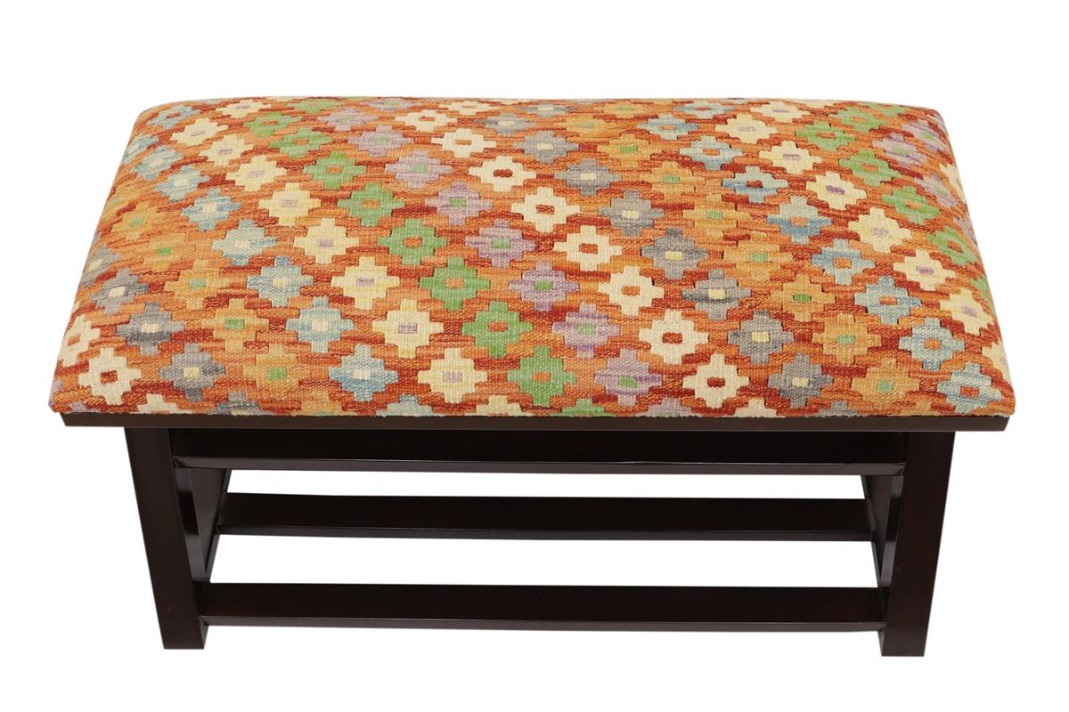 handmade Traditional Shoe Rack Rust Blue Hand-made RECTANGLE Vegetable dyed wool and wood