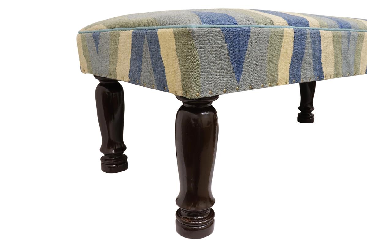handmade Traditional Settees Blue Beige Hand-made RECTANGLE Vegetable dyed wool and wood