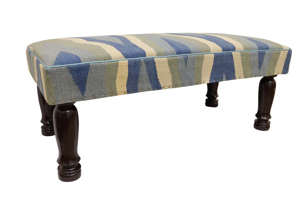 handmade Traditional Settees Blue Beige Hand-made RECTANGLE Vegetable dyed wool and wood