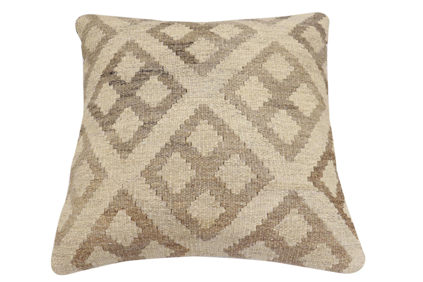 handmade Traditional Pillow Beige Tan Hand-Woven SQUARE 100% WOOL Hand woven turkish pillow2' x 2'