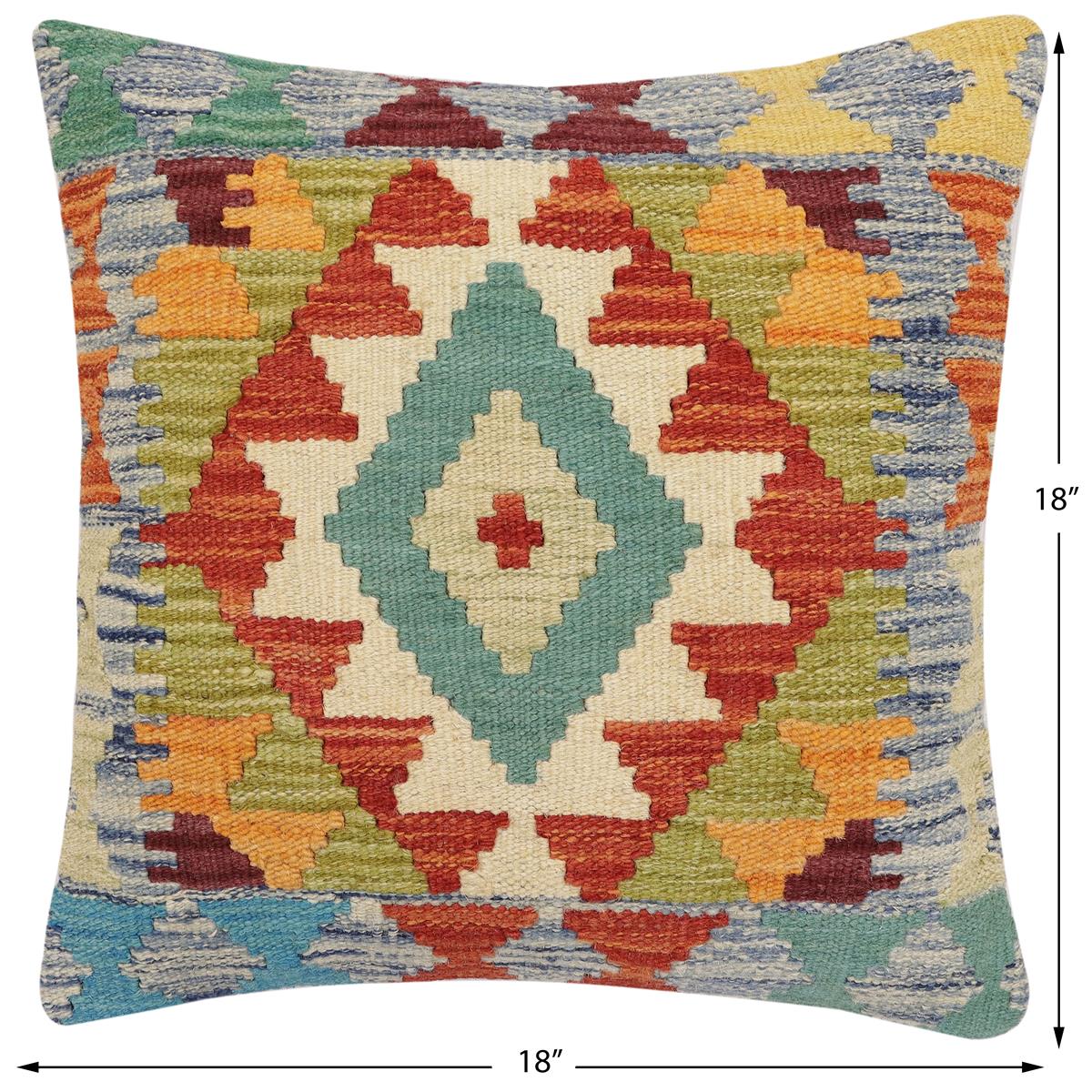 handmade Traditional Pillow Rust Blue Hand-Woven SQUARE 100% WOOL Hand woven turkish pillow2' x 2'