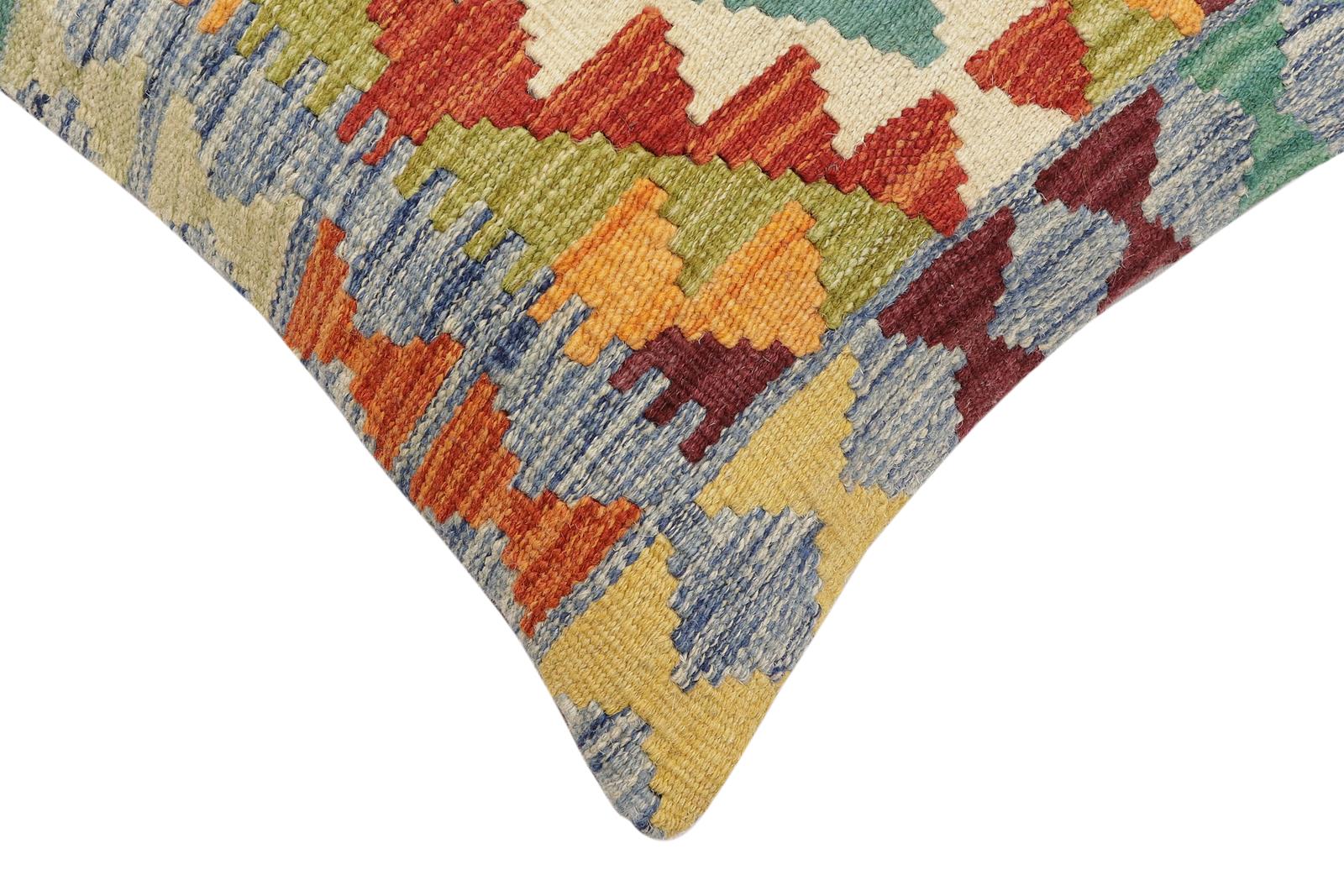 handmade Traditional Pillow Rust Blue Hand-Woven SQUARE 100% WOOL Hand woven turkish pillow2' x 2'