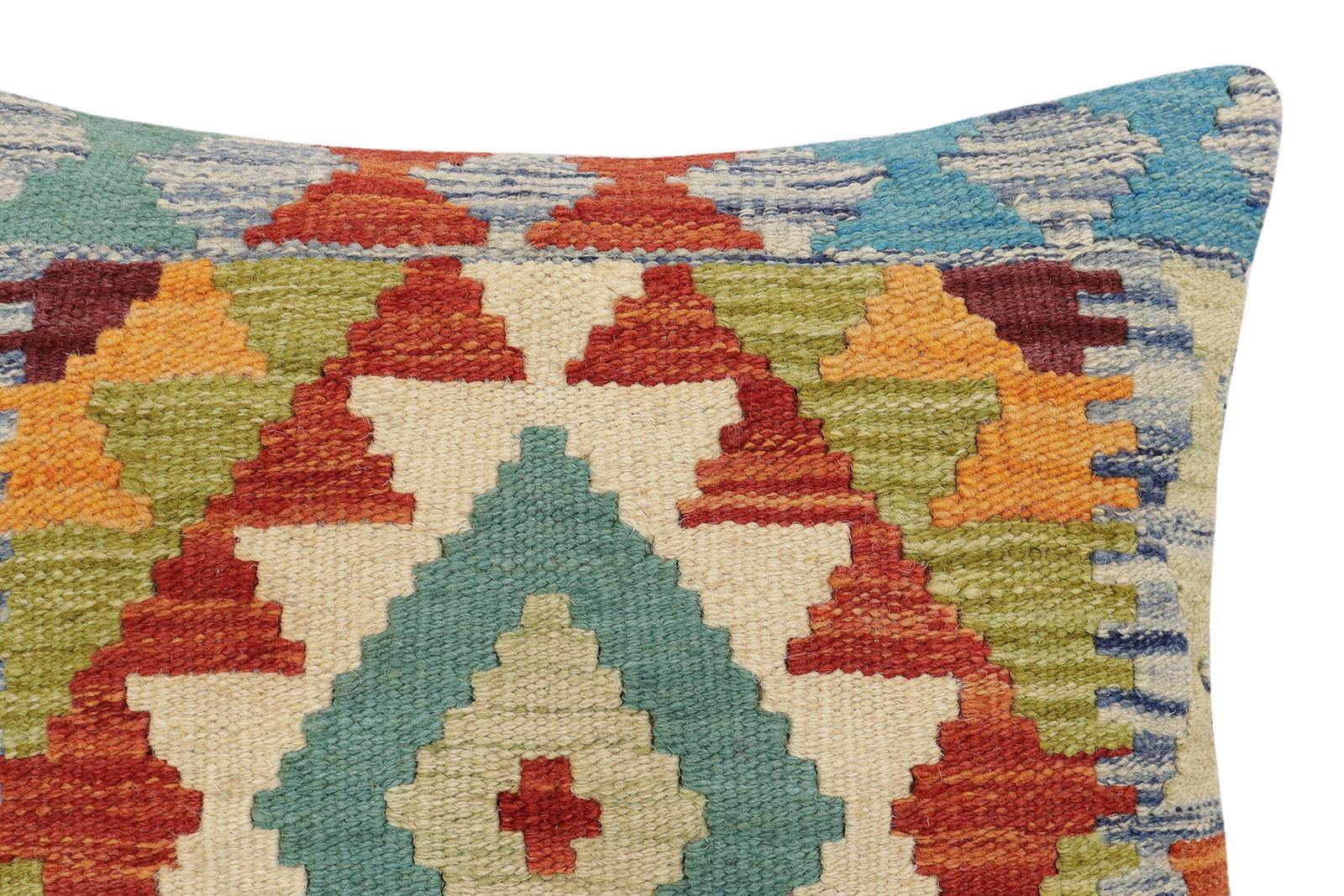 handmade Traditional Pillow Rust Blue Hand-Woven SQUARE 100% WOOL Hand woven turkish pillow2' x 2'