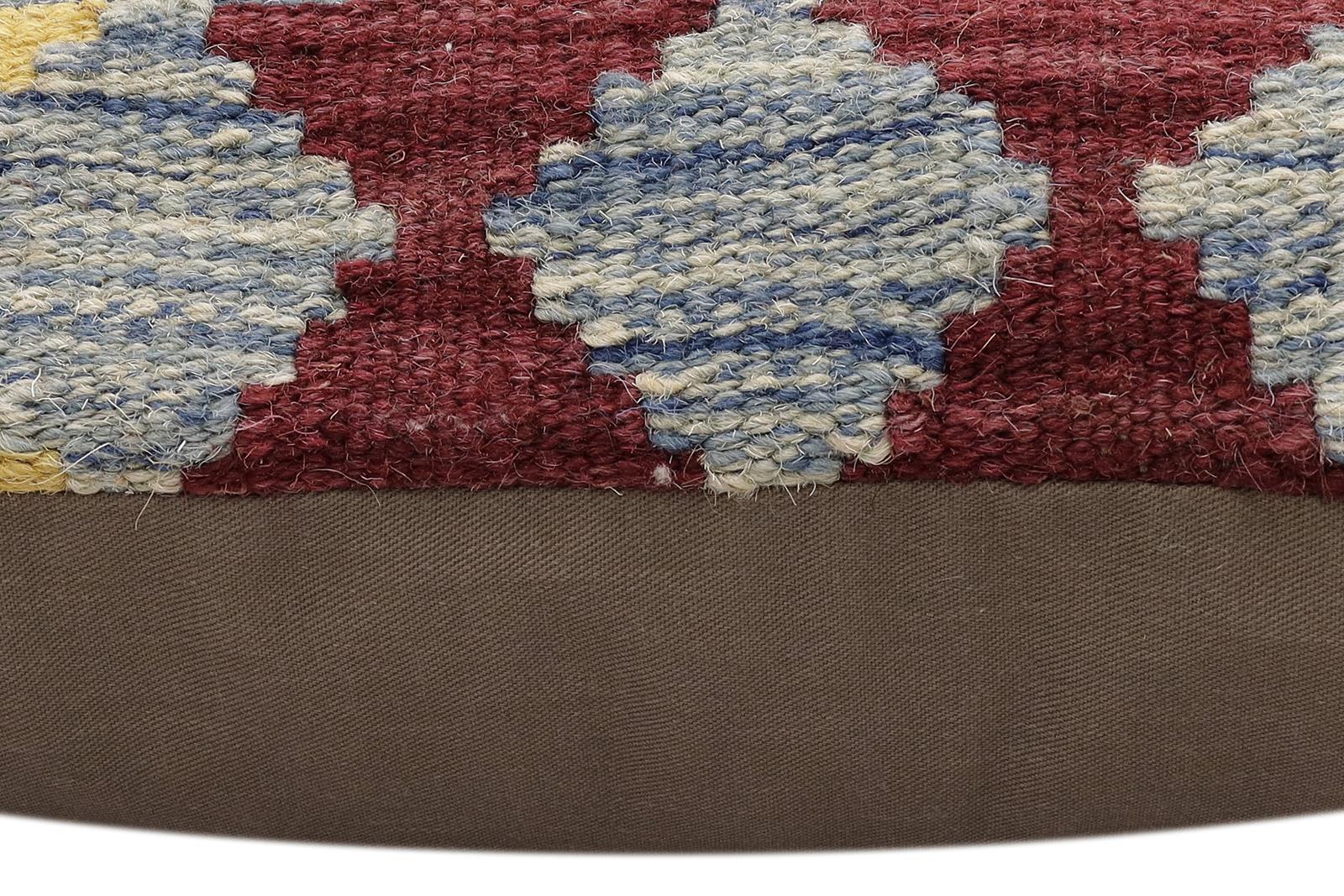 handmade Traditional Pillow Rust Blue Hand-Woven SQUARE 100% WOOL Hand woven turkish pillow2' x 2'