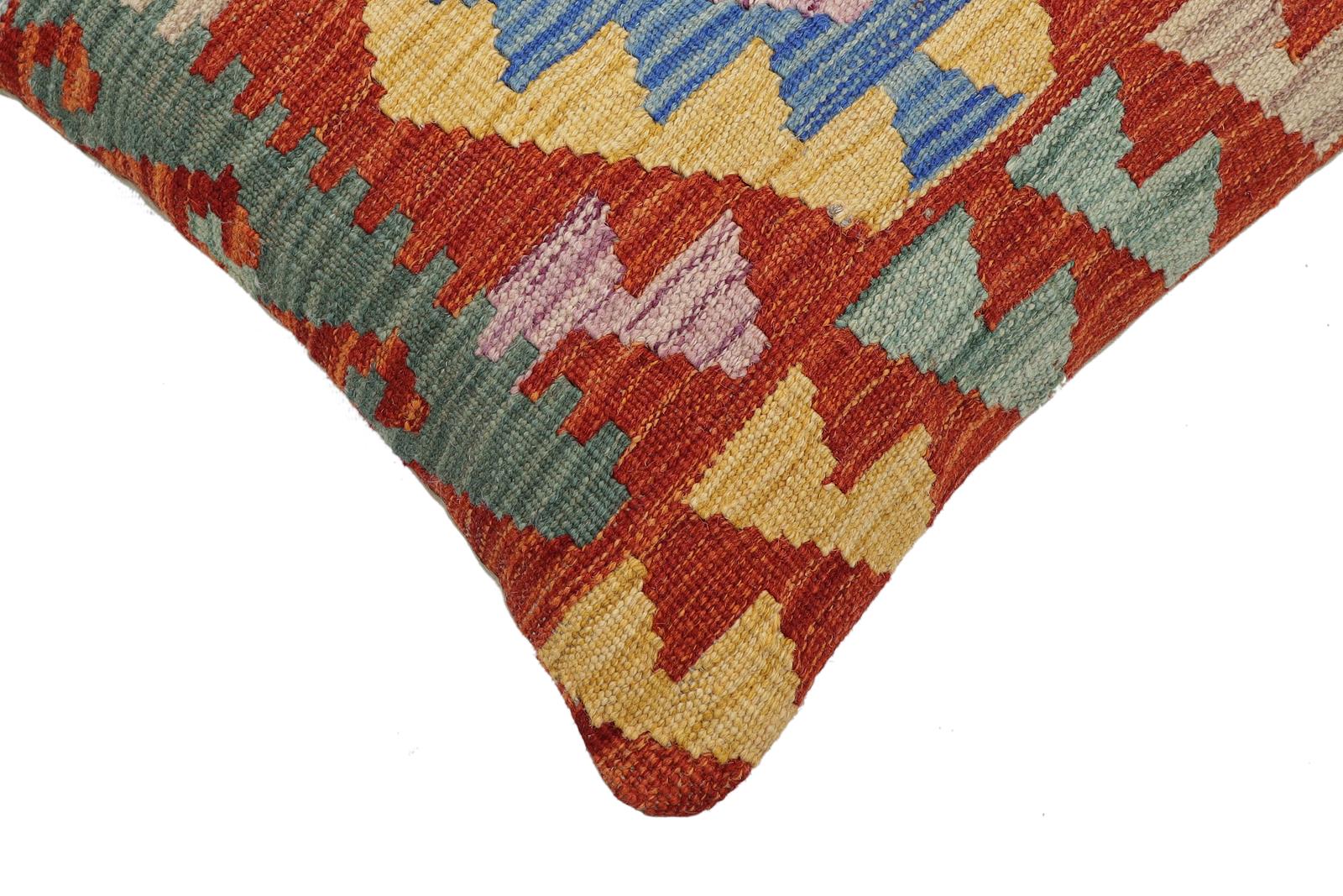 handmade Traditional Pillow Rust Blue Hand-Woven SQUARE 100% WOOL Hand woven turkish pillow2' x 2'