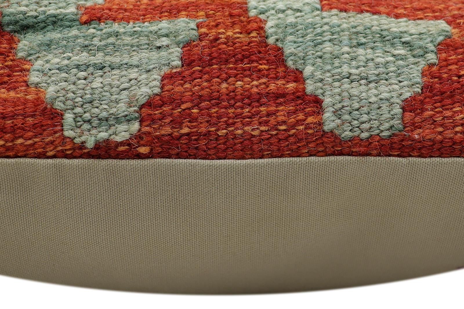 handmade Traditional Pillow Rust Blue Hand-Woven SQUARE 100% WOOL Hand woven turkish pillow2' x 2'