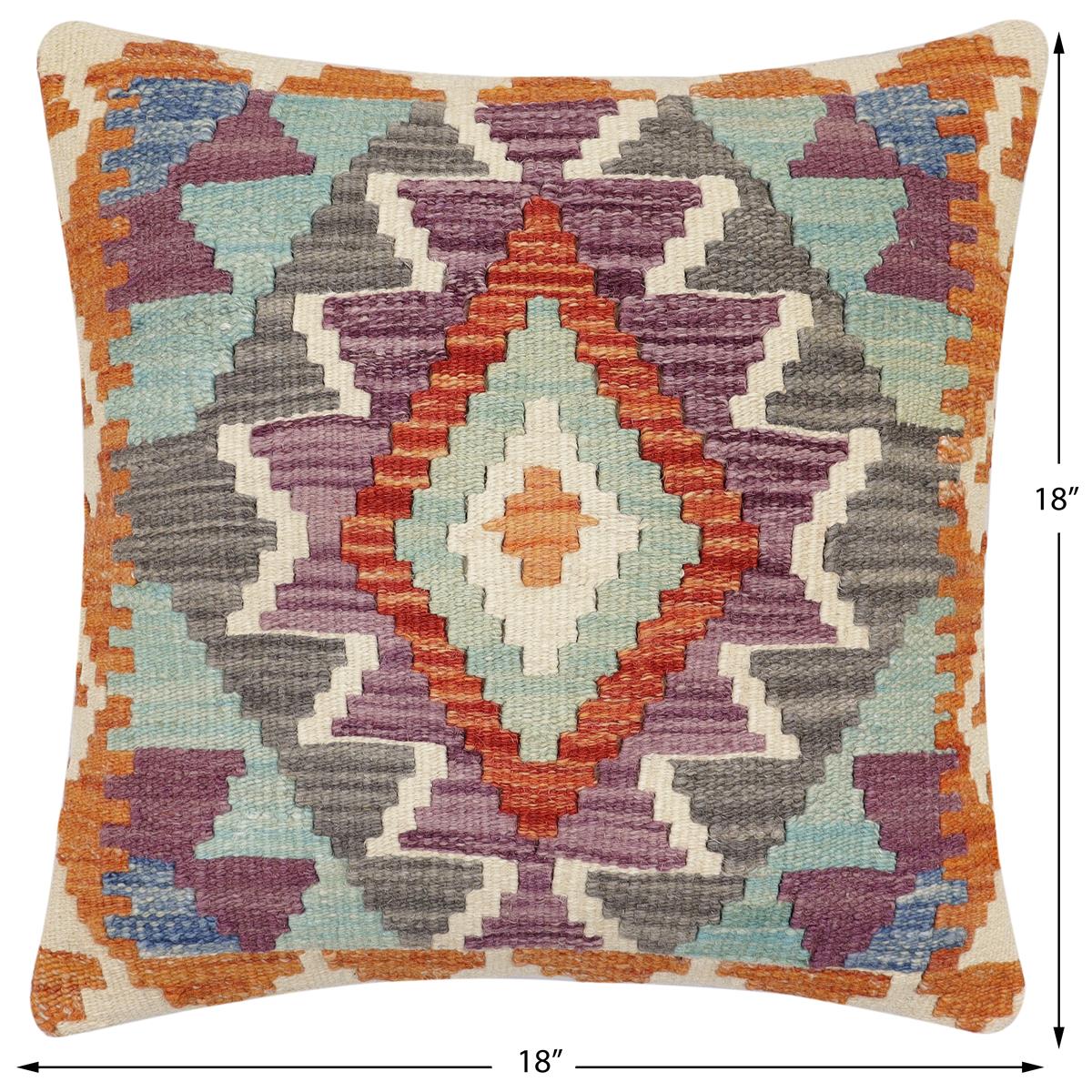 handmade Traditional Pillow Rust Blue Hand-Woven SQUARE 100% WOOL Hand woven turkish pillow2' x 2'