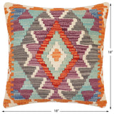 handmade Traditional Pillow Rust Blue Hand-Woven SQUARE 100% WOOL Hand woven turkish pillow2' x 2'