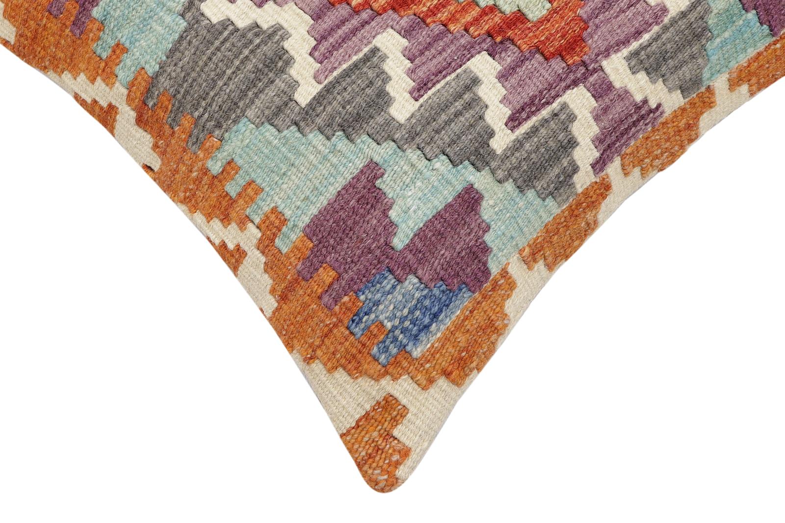 handmade Traditional Pillow Rust Blue Hand-Woven SQUARE 100% WOOL Hand woven turkish pillow2' x 2'