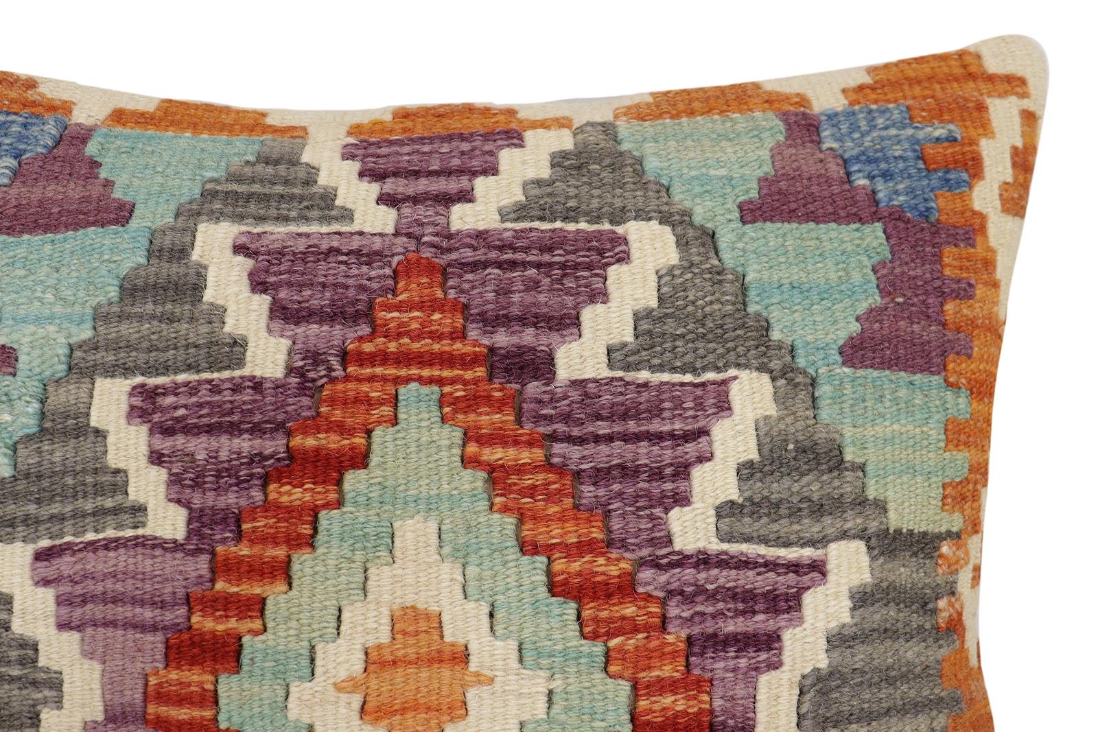 handmade Traditional Pillow Rust Blue Hand-Woven SQUARE 100% WOOL Hand woven turkish pillow2' x 2'