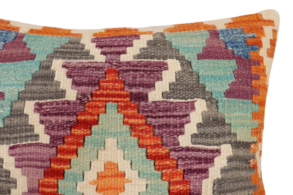 handmade Traditional Pillow Rust Blue Hand-Woven SQUARE 100% WOOL Hand woven turkish pillow2' x 2'