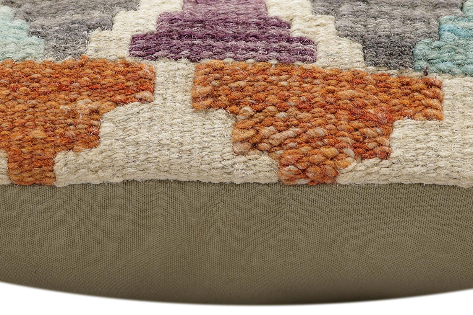 handmade Traditional Pillow Rust Blue Hand-Woven SQUARE 100% WOOL Hand woven turkish pillow2' x 2'