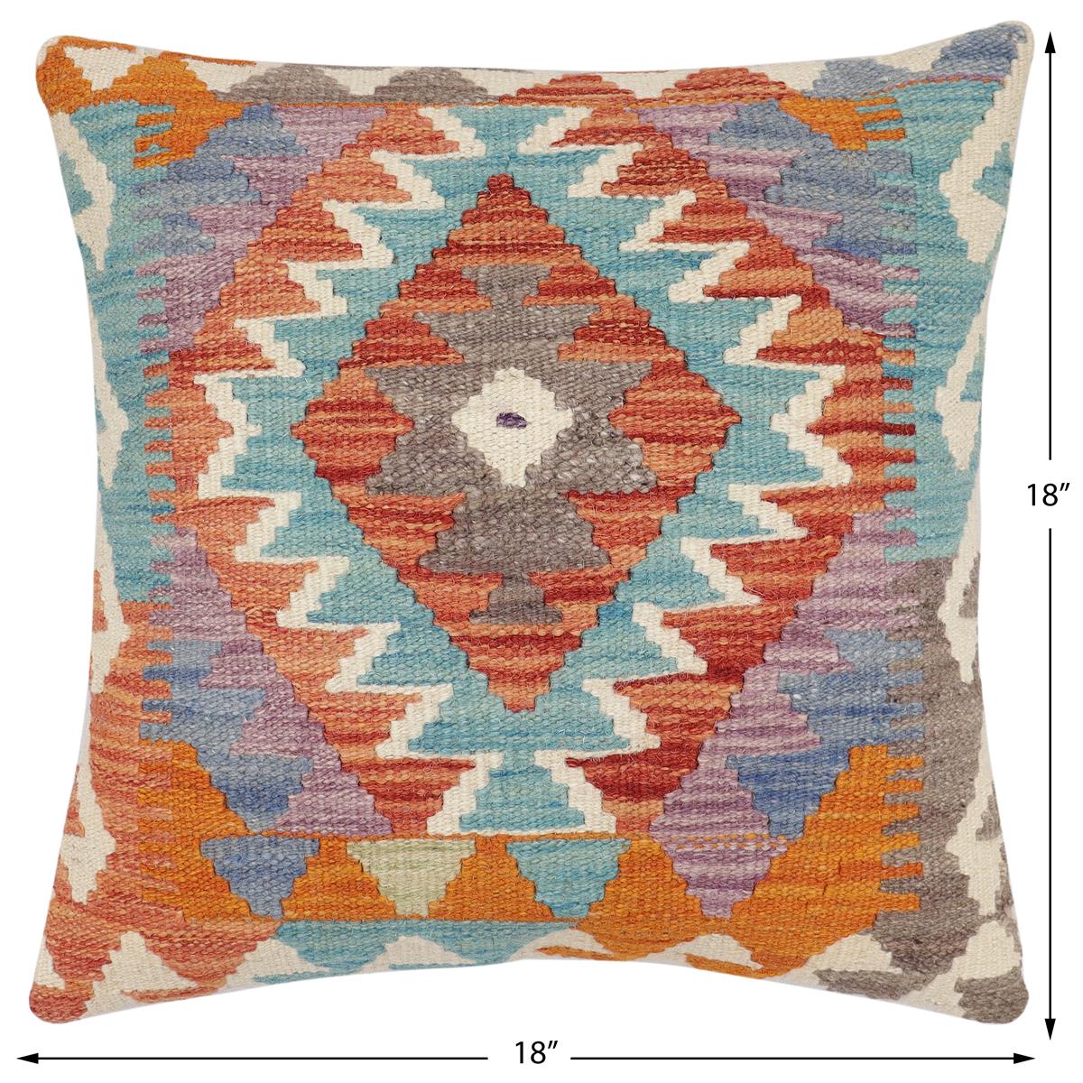 handmade Traditional Pillow Rust Blue Hand-Woven SQUARE 100% WOOL Hand woven turkish pillow2' x 2'
