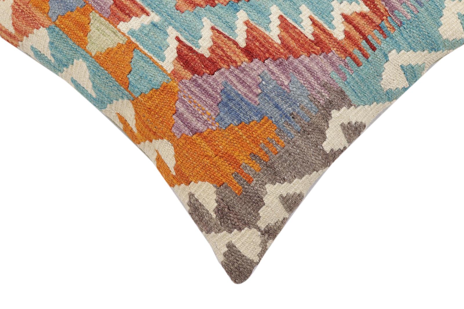handmade Traditional Pillow Rust Blue Hand-Woven SQUARE 100% WOOL Hand woven turkish pillow2' x 2'
