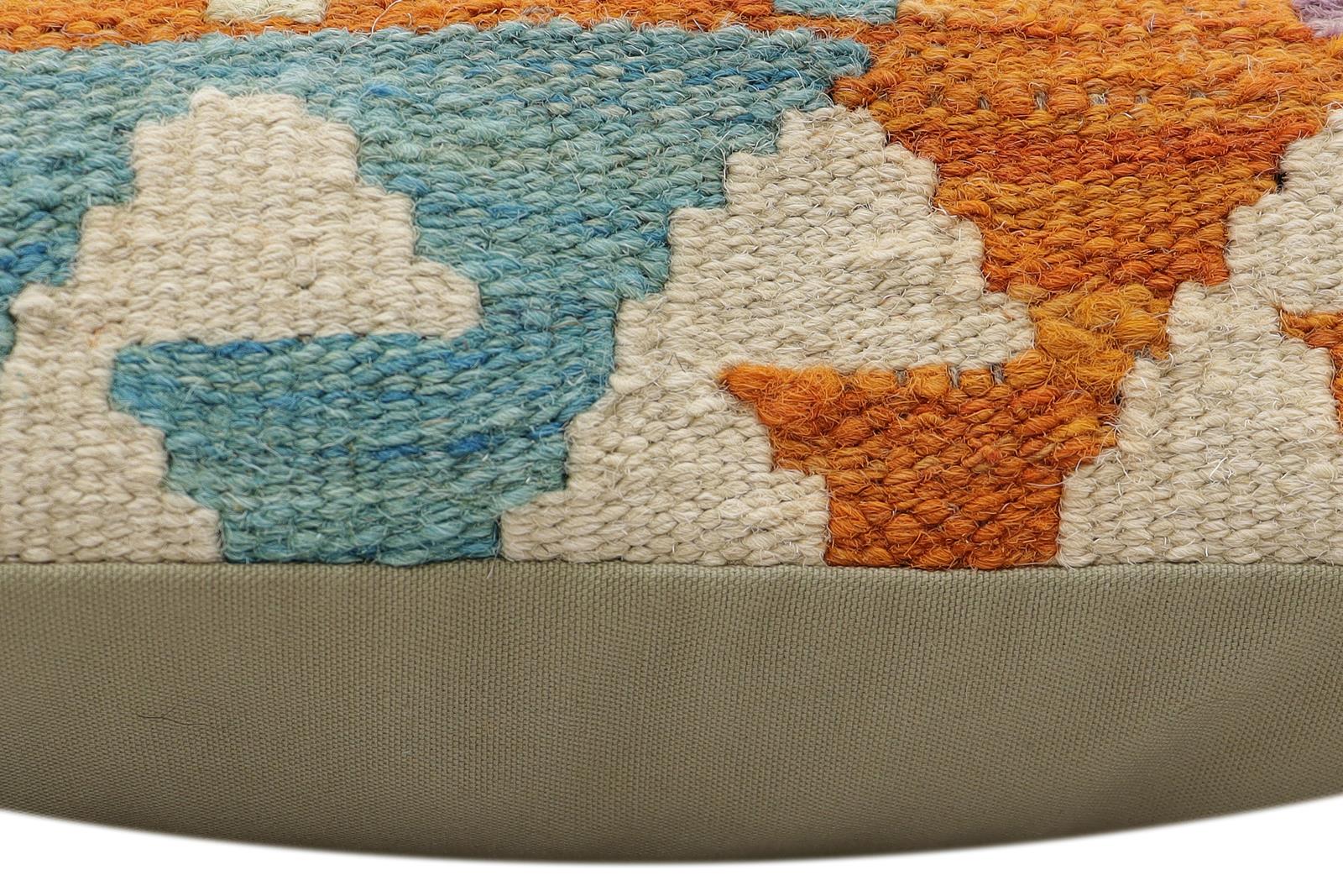 handmade Traditional Pillow Rust Blue Hand-Woven SQUARE 100% WOOL Hand woven turkish pillow2' x 2'