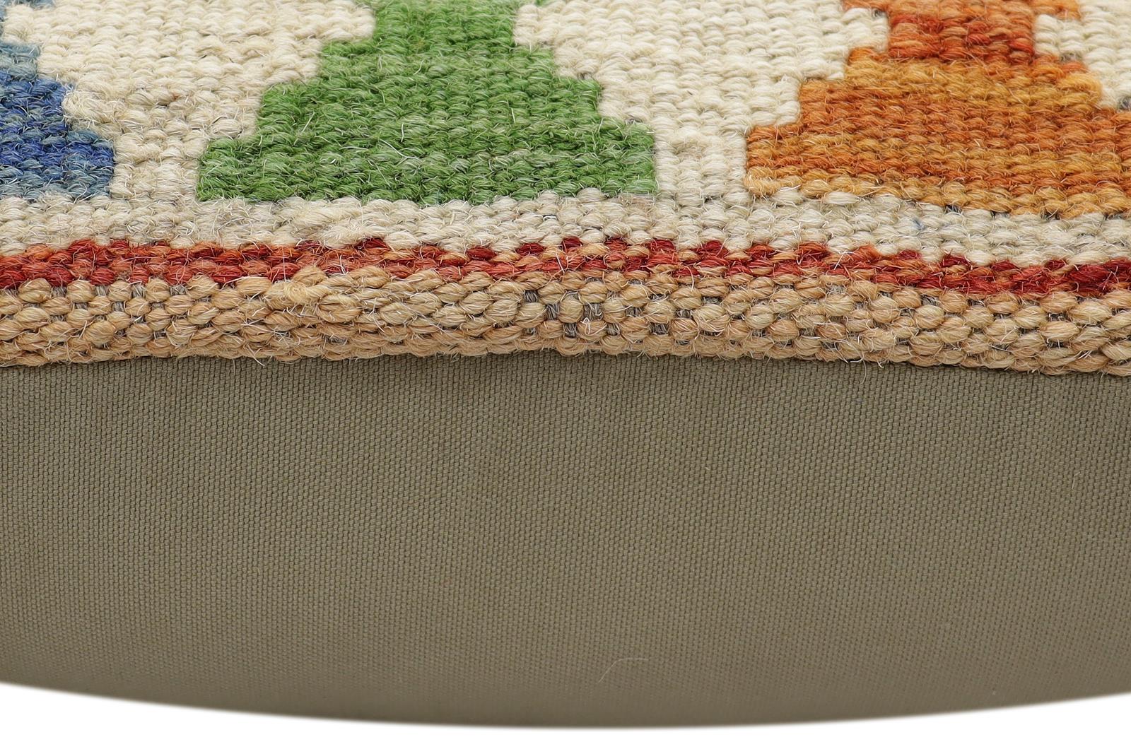 handmade Traditional Pillow Rust Blue Hand-Woven SQUARE 100% WOOL  Hand woven turkish pillow  3 x 5