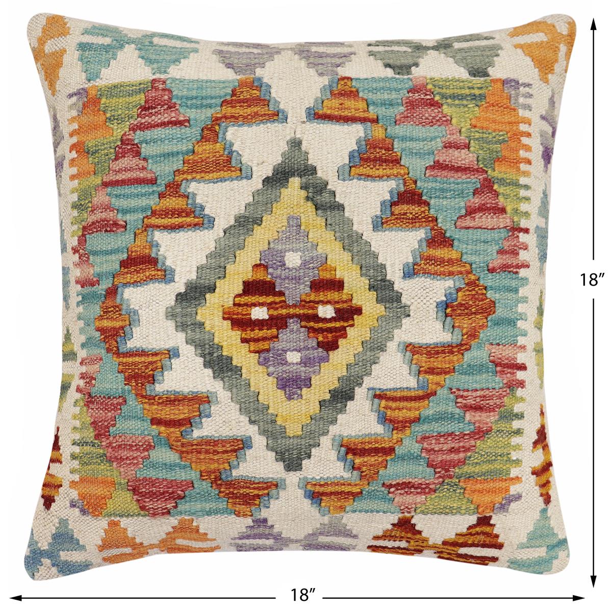 handmade Traditional Pillow Rust Blue Hand-Woven SQUARE 100% WOOL Hand woven turkish pillow2' x 2'