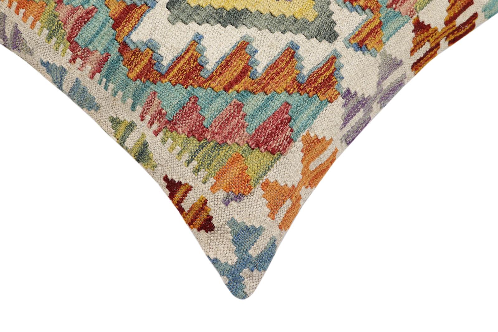 handmade Traditional Pillow Rust Blue Hand-Woven SQUARE 100% WOOL Hand woven turkish pillow2' x 2'