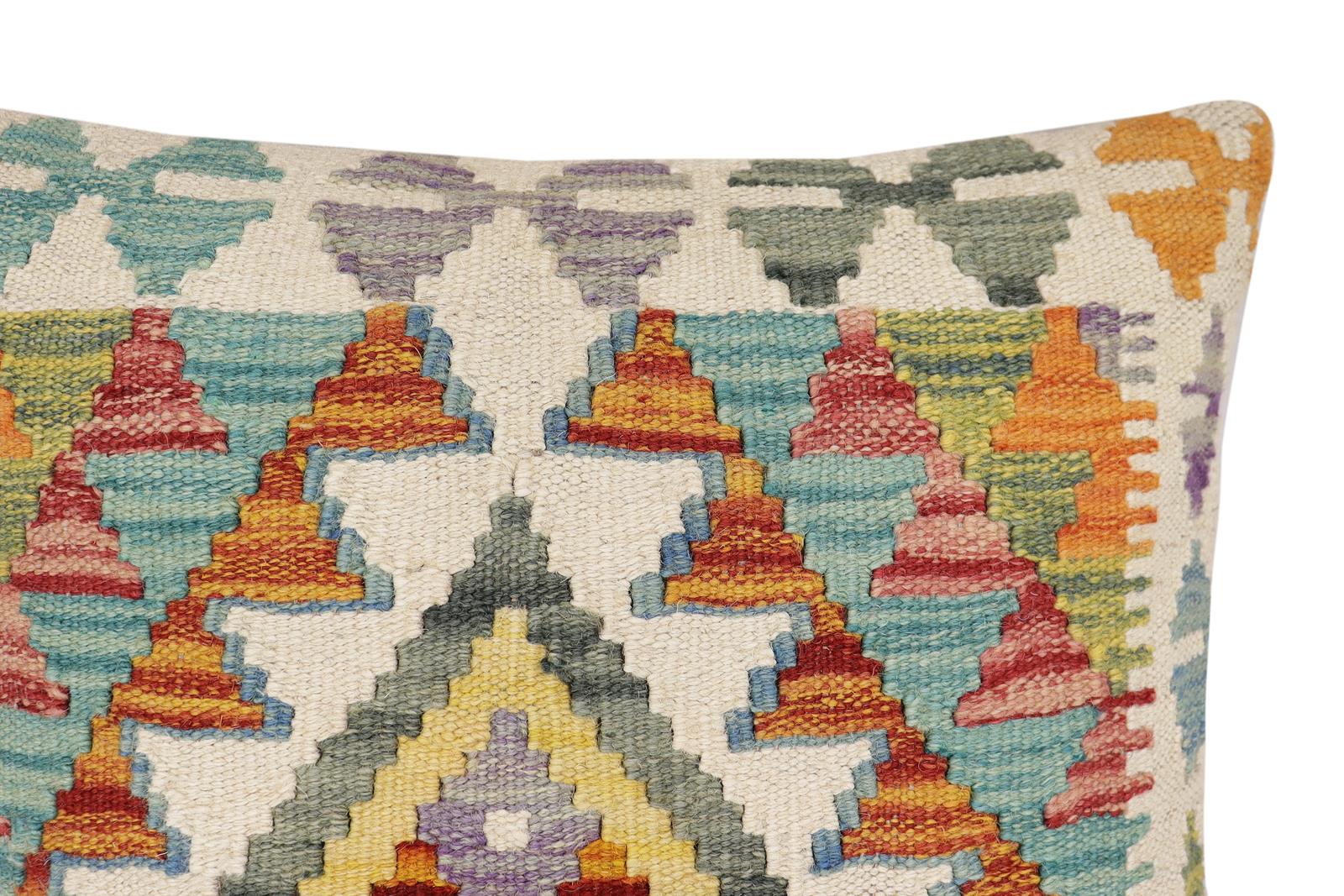 handmade Traditional Pillow Rust Blue Hand-Woven SQUARE 100% WOOL Hand woven turkish pillow2' x 2'