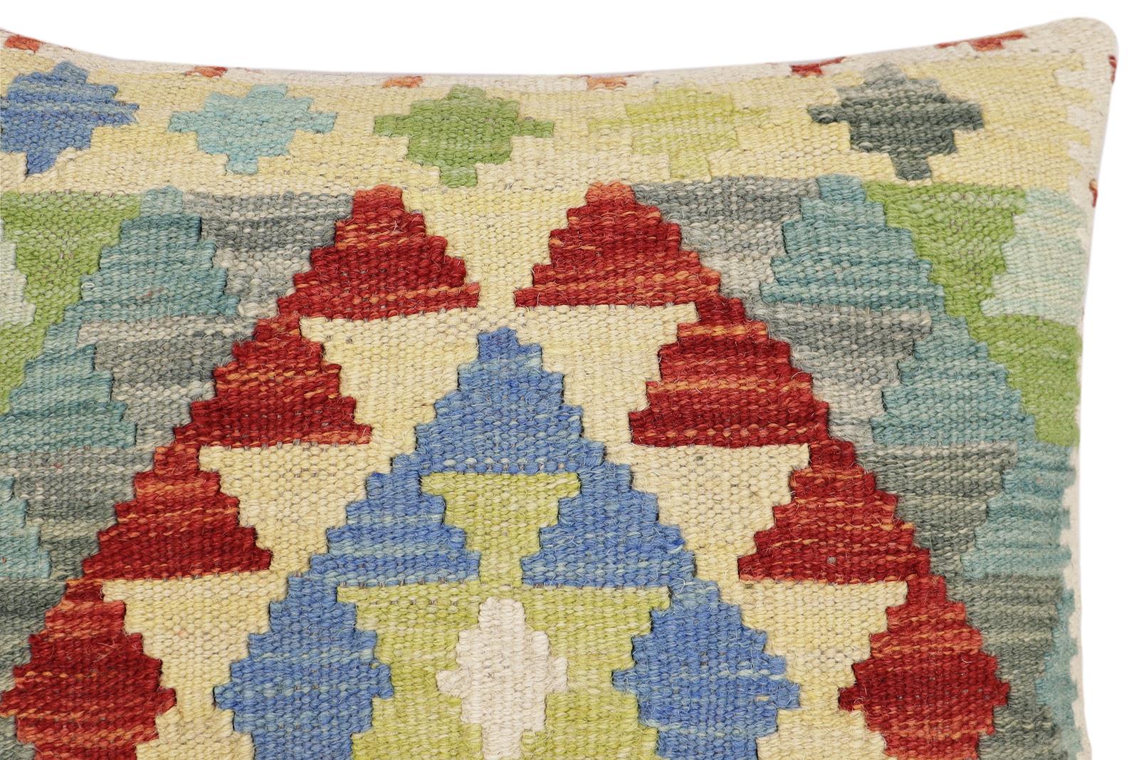 handmade Traditional Pillow Rust Blue Hand-Woven SQUARE 100% WOOL Hand woven turkish pillow2' x 2'