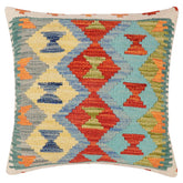 handmade Traditional Pillow Rust Blue Hand-Woven SQUARE 100% WOOL Hand woven turkish pillow 3 x 5