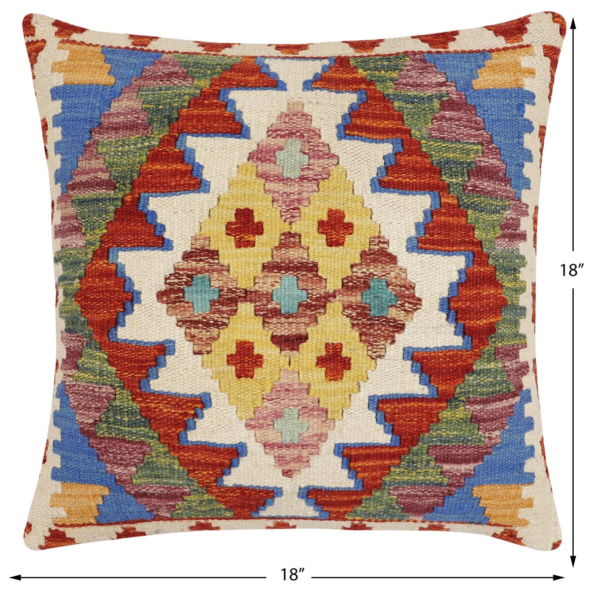 handmade Traditional Pillow Rust Blue Hand-Woven SQUARE 100% WOOL Hand woven turkish pillow2' x 2'