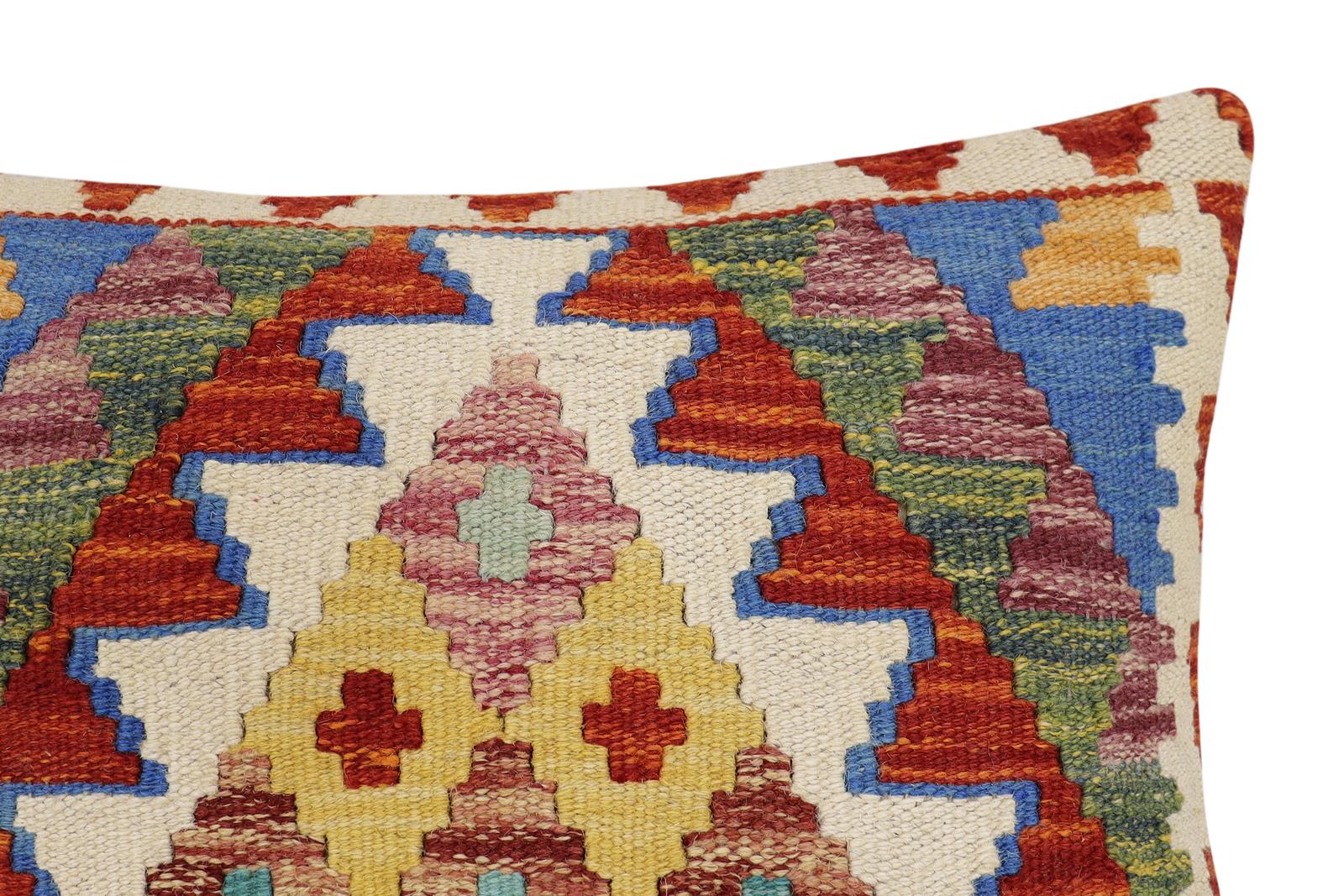 handmade Traditional Pillow Rust Blue Hand-Woven SQUARE 100% WOOL Hand woven turkish pillow2' x 2'