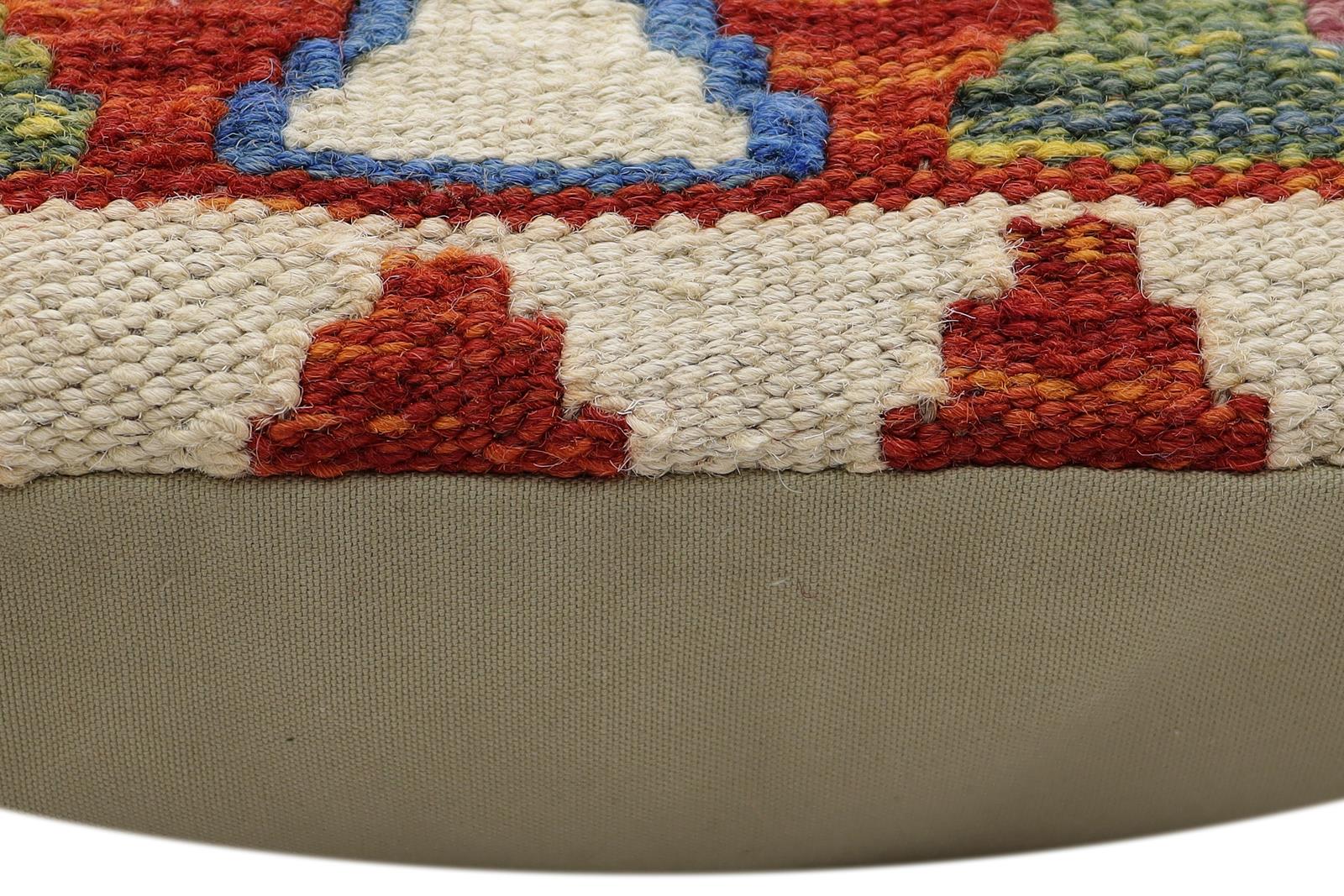 handmade Traditional Pillow Rust Blue Hand-Woven SQUARE 100% WOOL Hand woven turkish pillow2' x 2'