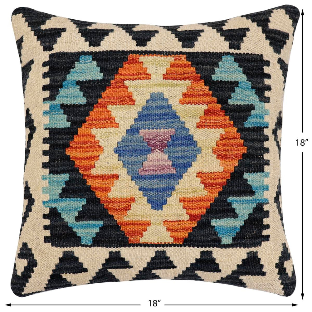 handmade Traditional Pillow Blue Rust Hand-Woven SQUARE 100% WOOL Hand woven turkish pillow2' x 2'