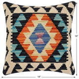 handmade Traditional Pillow Blue Rust Hand-Woven SQUARE 100% WOOL Hand woven turkish pillow2' x 2'