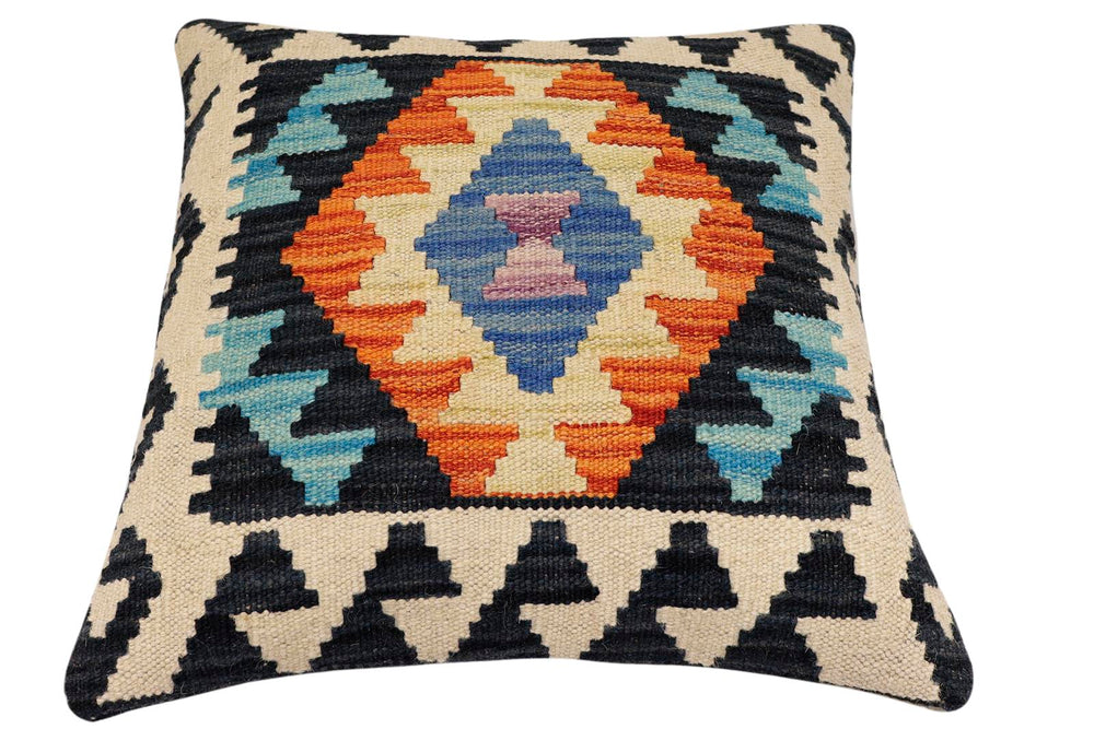 handmade Traditional Pillow Blue Rust Hand-Woven SQUARE 100% WOOL Hand woven turkish pillow2' x 2'
