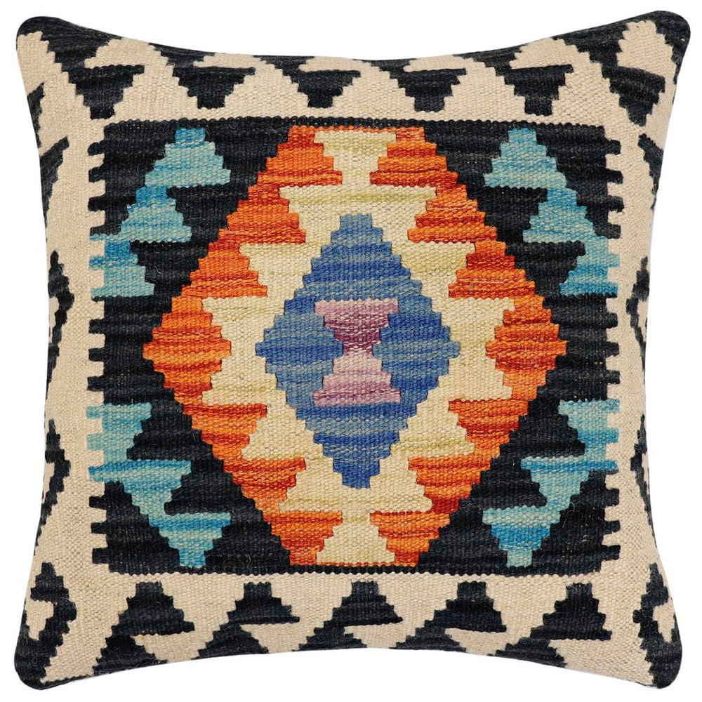 handmade Traditional Pillow Blue Rust Hand-Woven SQUARE 100% WOOL Hand woven turkish pillow2' x 2'