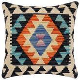 handmade Traditional Pillow Blue Rust Hand-Woven SQUARE 100% WOOL Hand woven turkish pillow2 x 2