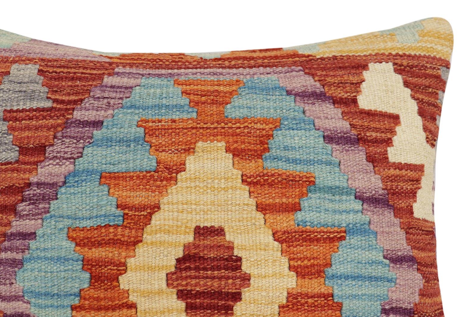 handmade Traditional Pillow Rust Blue Hand-Woven SQUARE 100% WOOL Hand woven turkish pillow2' x 2'