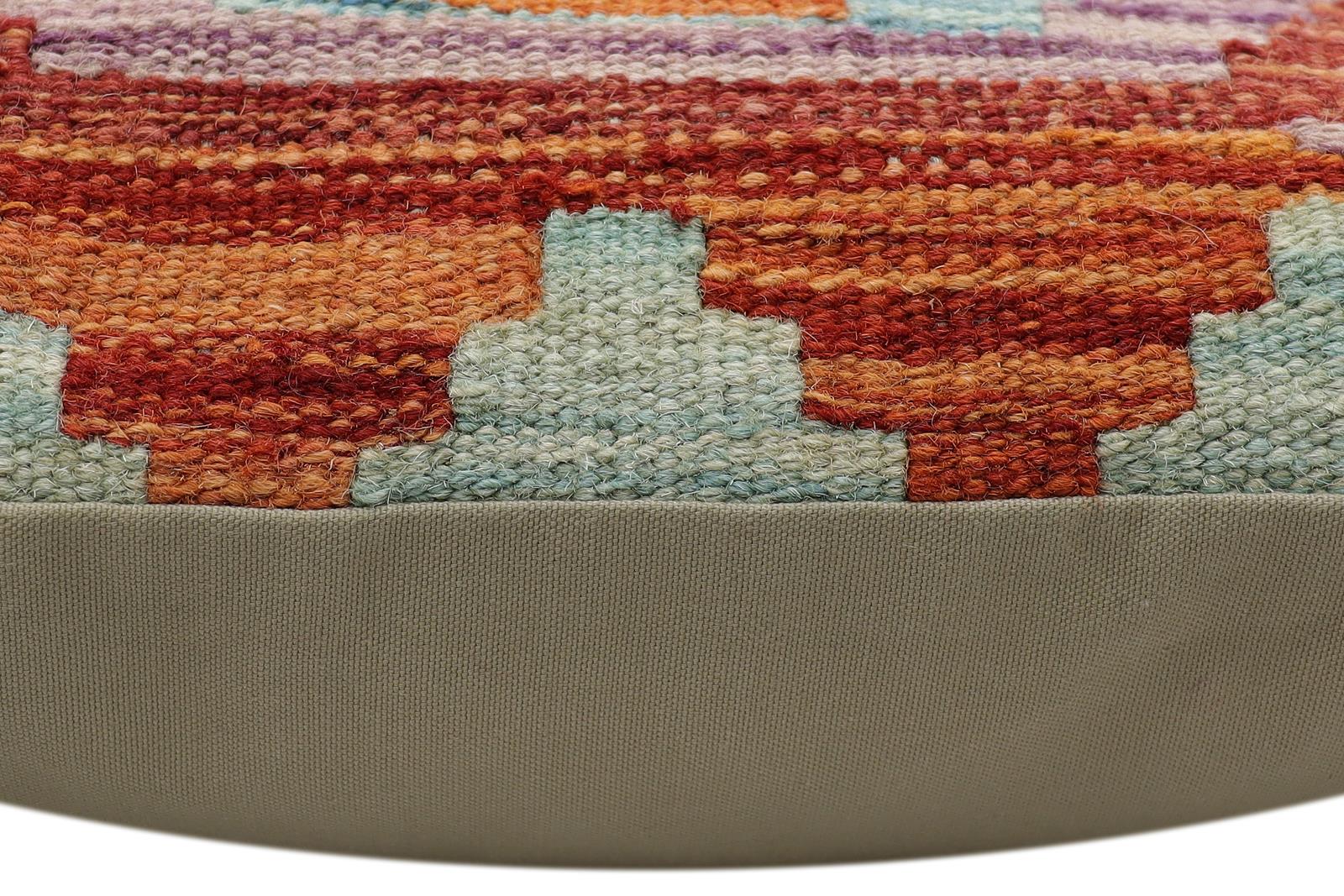 handmade Traditional Pillow Rust Blue Hand-Woven SQUARE 100% WOOL Hand woven turkish pillow2' x 2'