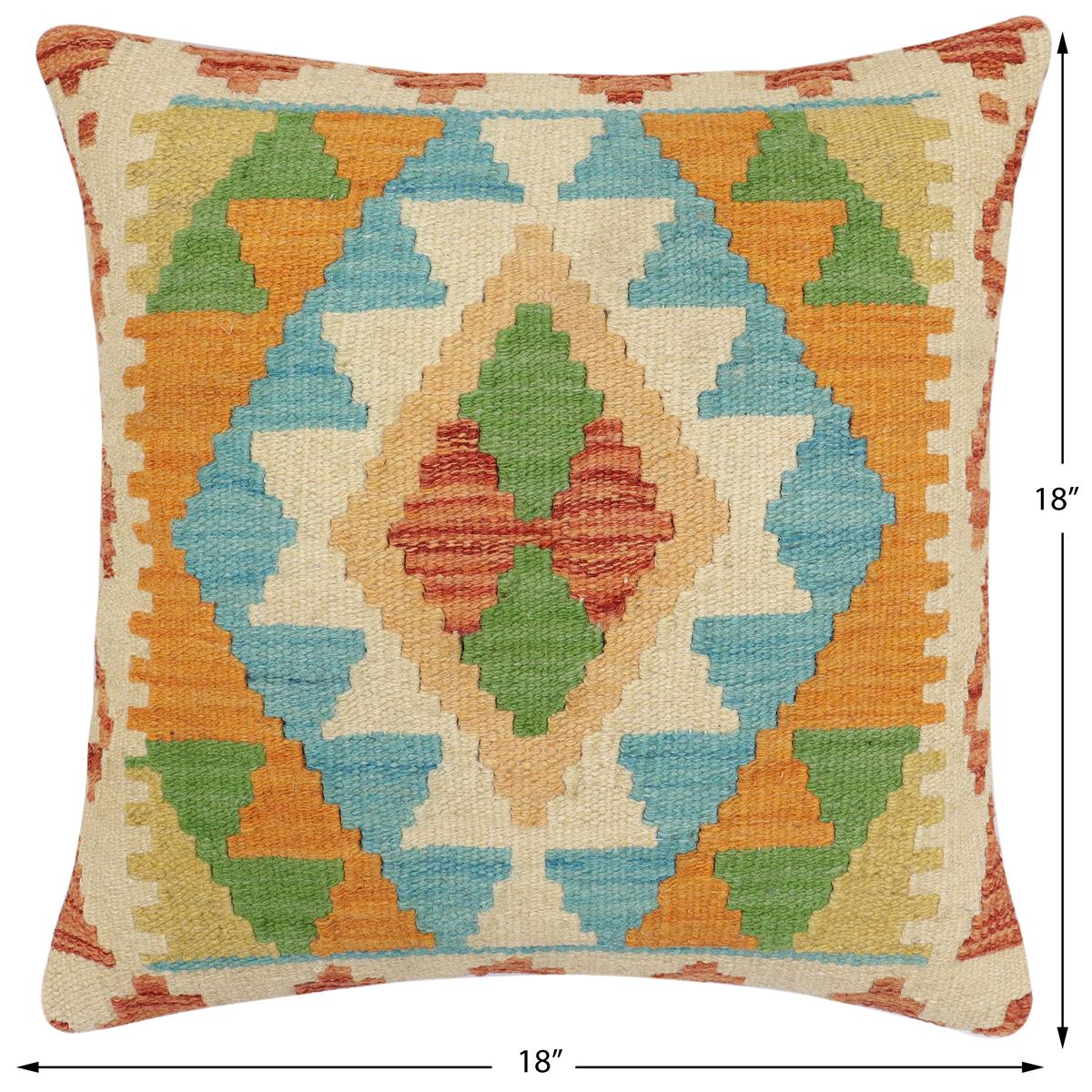 handmade Traditional Pillow Rust Blue Hand-Woven SQUARE 100% WOOL Hand woven turkish pillow2' x 2'