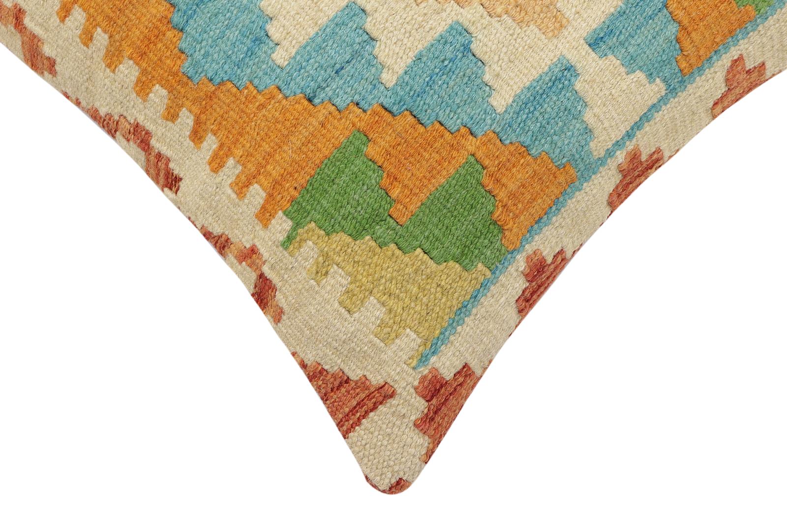 handmade Traditional Pillow Rust Blue Hand-Woven SQUARE 100% WOOL Hand woven turkish pillow2' x 2'